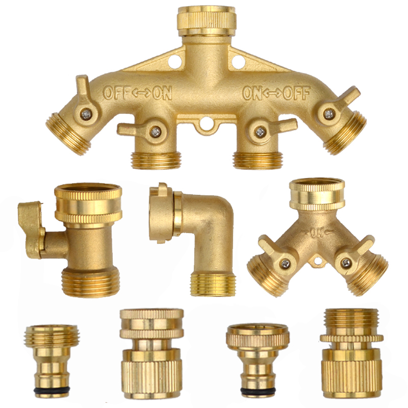 Gardena Hose Comfort - ヘビーデューティ真鍮 1-2-4 ウェイスプリッターガーデンホース六角コネクタ、快適なグリップ付きシャットオフバルブアダプター水栓用