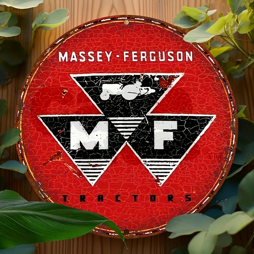 Farming Agriculture Logo - ヴィンテージ マッセイファーガソン トラクター ラウンドメタルサイン、アンティーク調レッドロゴ ファームウォールデコレーション、耐候性のある素朴な農業用ブリキサイン